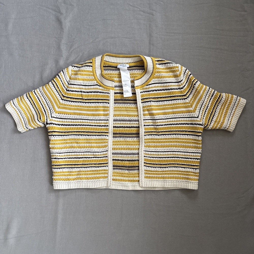 Akris Punto Knit Cardigan Womens 10 Striped Open Cropped Casual Business